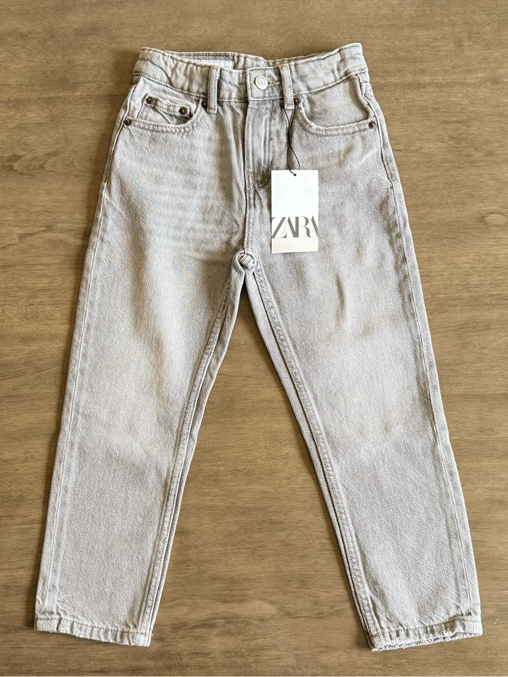 Zara Kids Light Gray High-Waist Straight-Leg Jeans